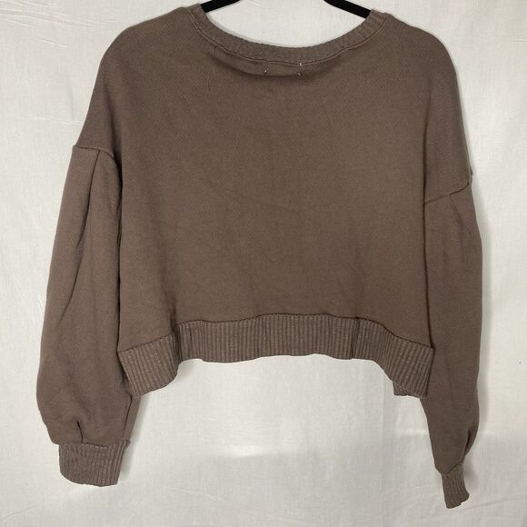 NWT TAYLOR & SAGE Cropped Sweatshirt Long Peasant Sleeve Coffee Womens M Brown - Picture 3 of 10